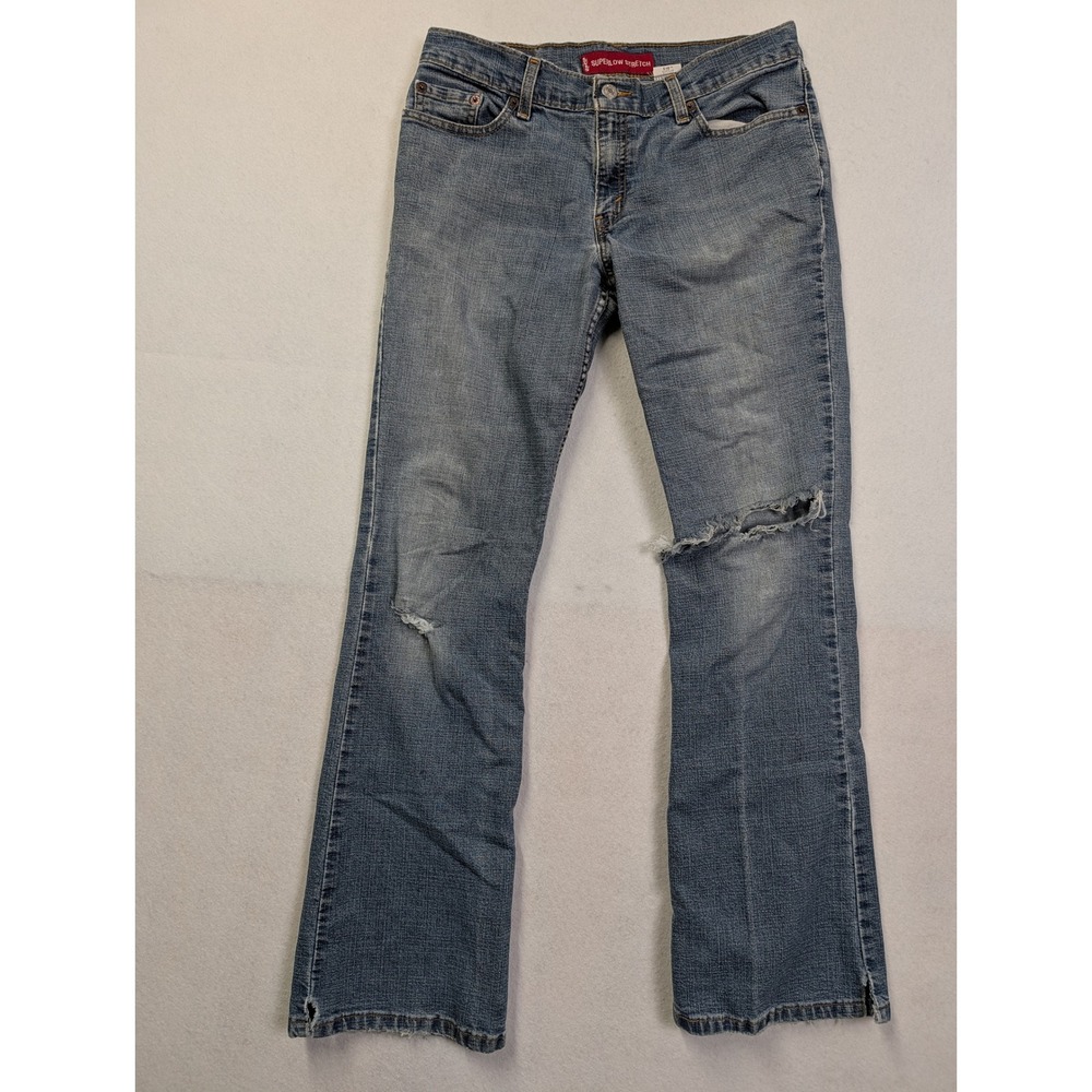 Levis 518 Womens Jeans Sz 9 Superlow Bootcut Distressed Stretch Blue Denim